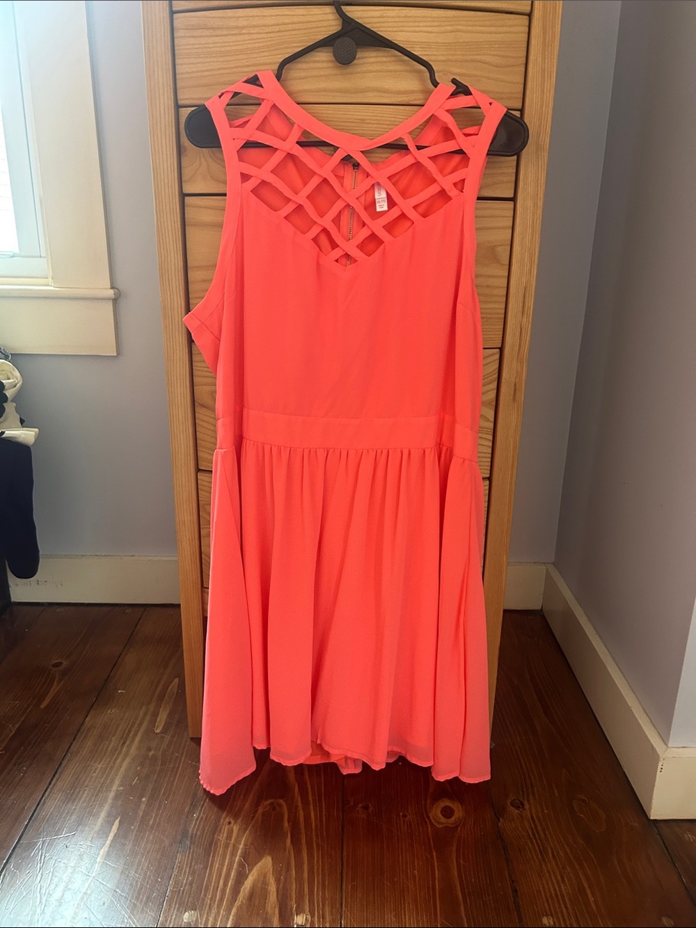 Xhilaration Coral Lattice Yoke Sleeveless Dress